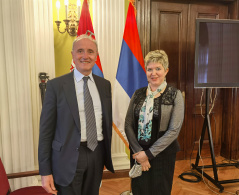 19 May 2021.  European Integration Committee Chairperson Elvira Kovacs and French Ambassador to Serbia Jean-Louis Falconi